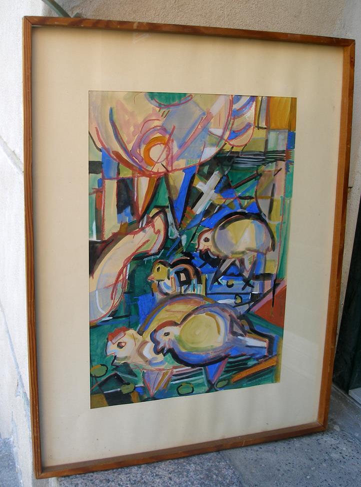 Frank Rubin (1918) Funky Chickens Dated 1958 Fine cubist composition