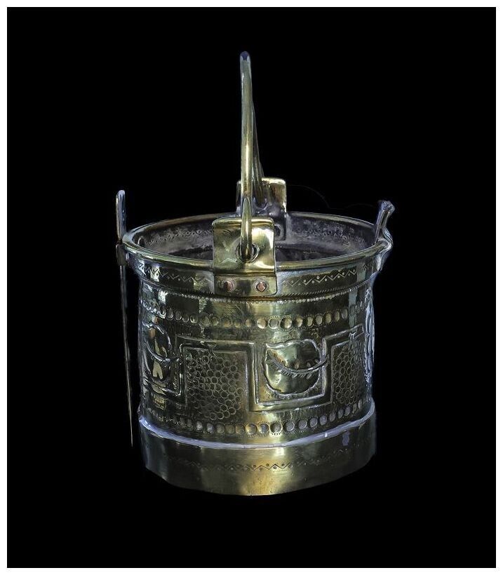 *SC*RARE EARLY EUROPEAN BRASS BUCKET W HANDLE DATED ANNO 1714!