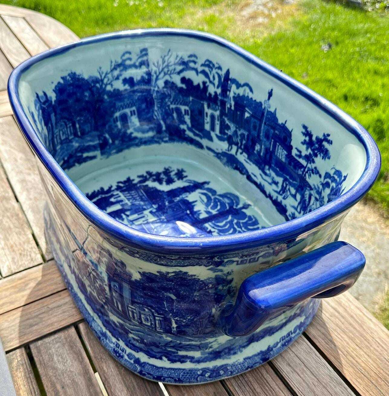 Stunning Large Vintage Victoria Ware Ironware Flow Blue  Foot Bath/Planter