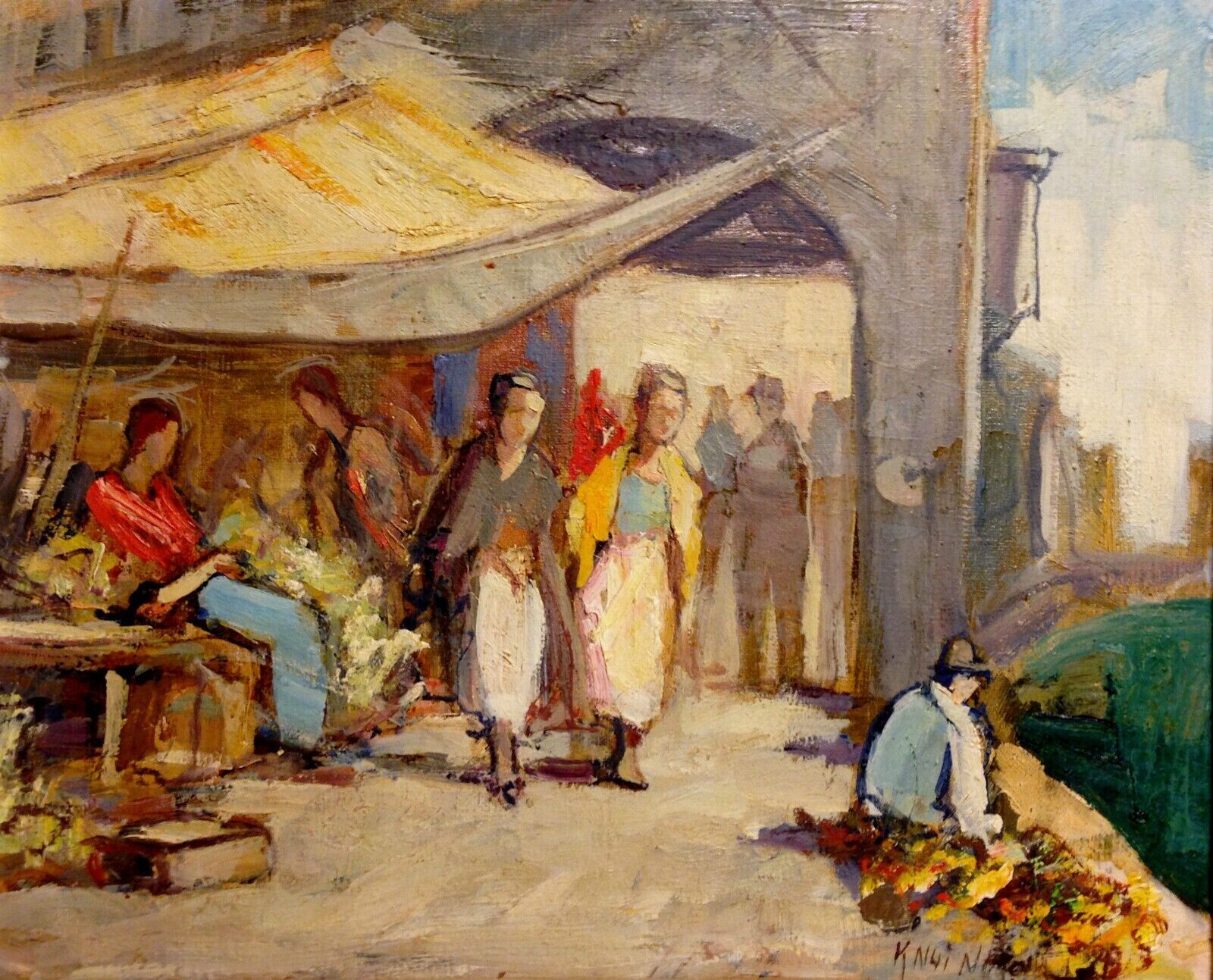 Knut Norman (1896-1977): STREET MARKET IN VENICE original oil painting