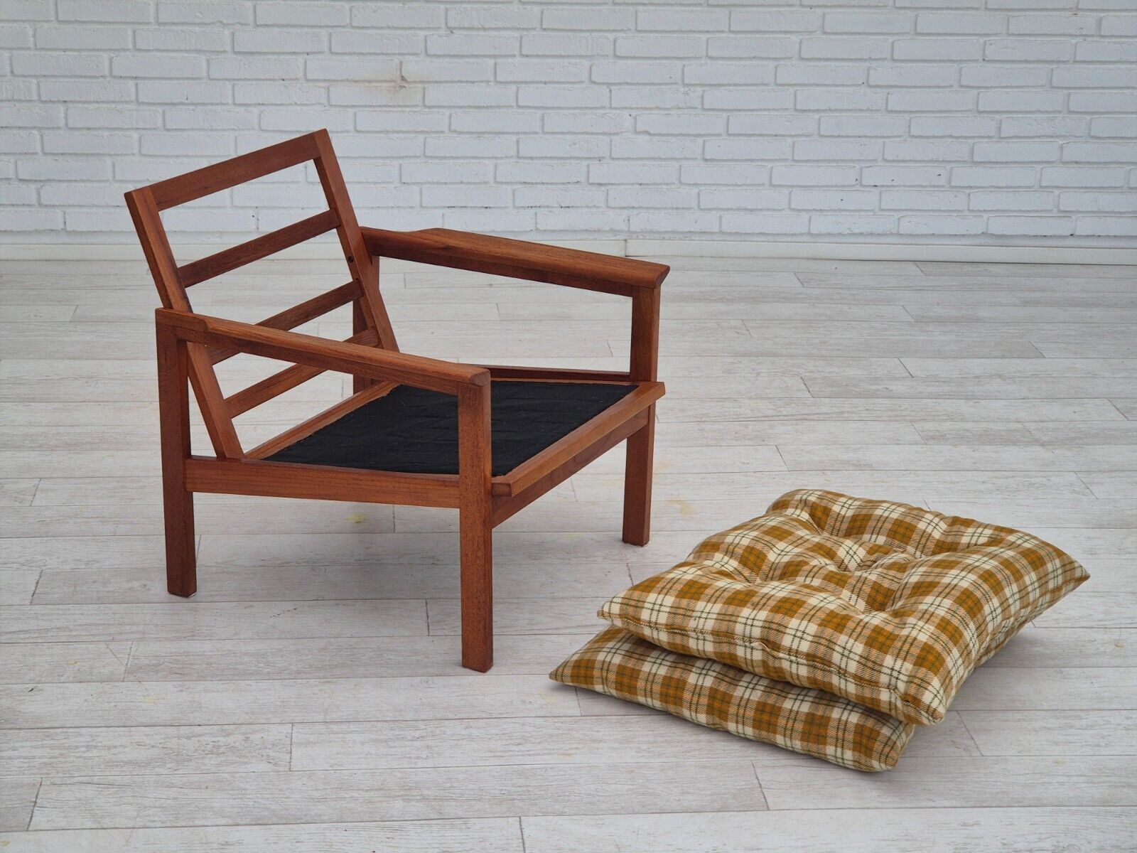 1970s Danish lounge chair original condition furniture wool fabric teak wood