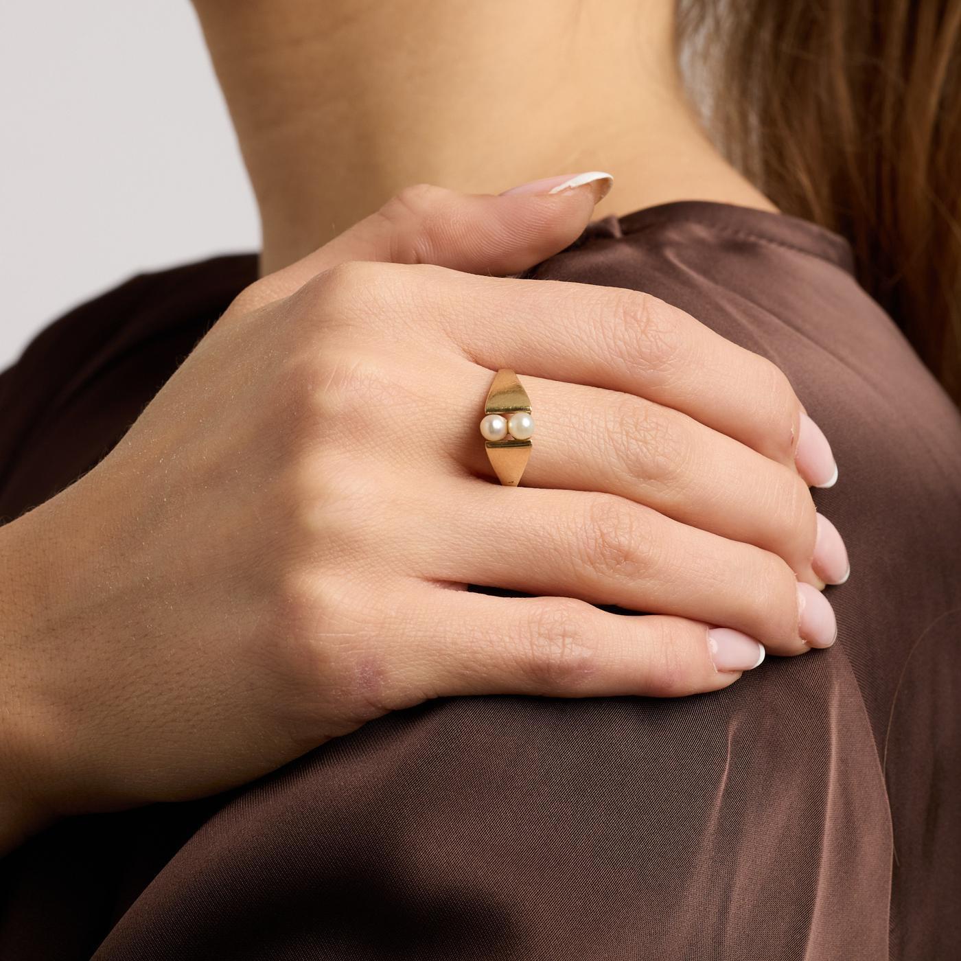 Ring with and pearl in 14K Gold size 6½ | Real Genuine Gold | Quality