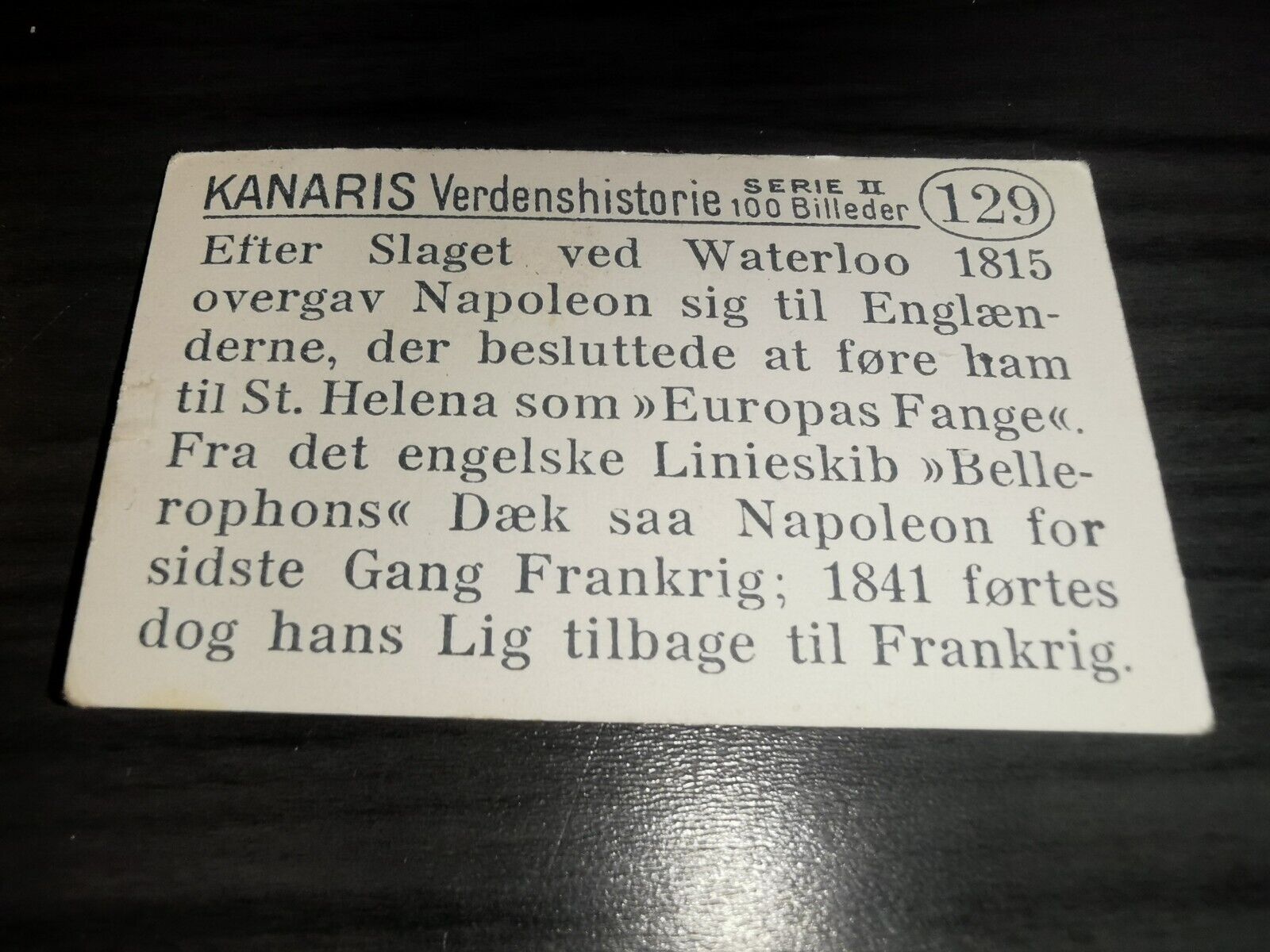 Napoleon Bonaparte card Kanaris World history 1926 Danish Version #129