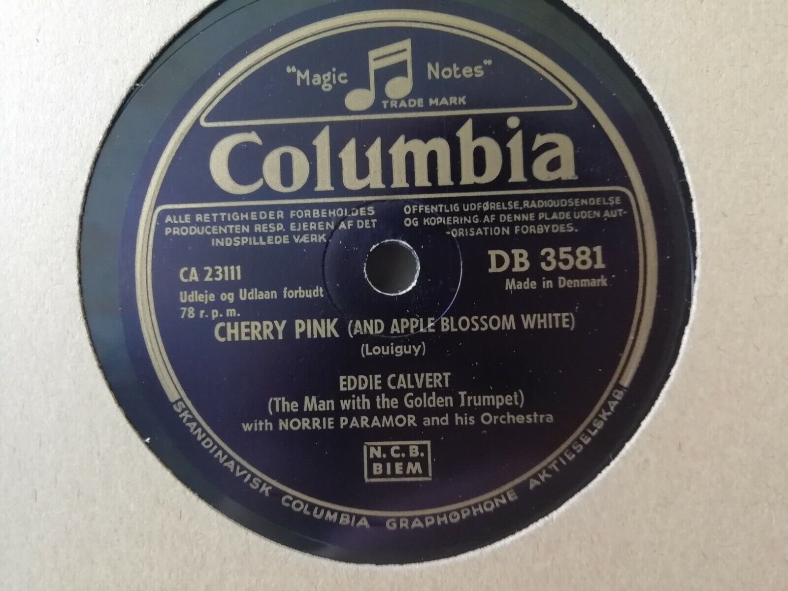 78 rpmEddie CalvertCherry PinkRoses Of Picardy Columbia DB 3581Denmark