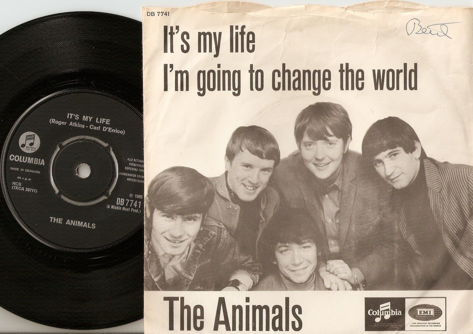 THE ANIMALS IT`S MY LIFE  CHANGE THE WORLD DANISH 45+PS 1965 FREAKBEAT RB MOD