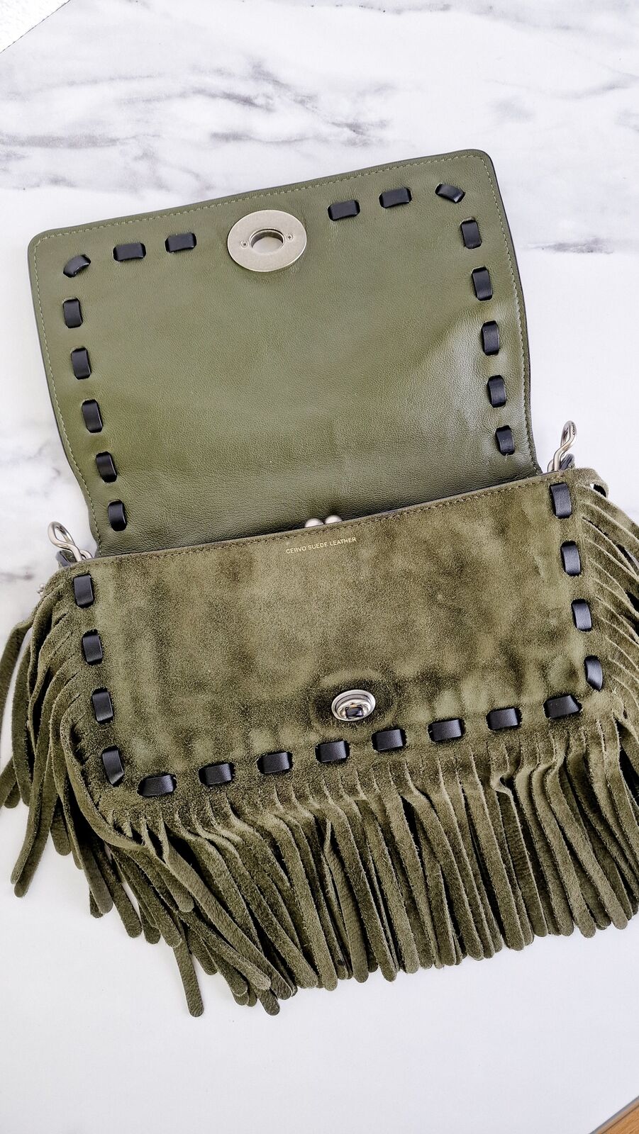 Coach 1941 Dinky Fern Dark Green Cervo Suede Fringe Concho Crossbody Bag 86821