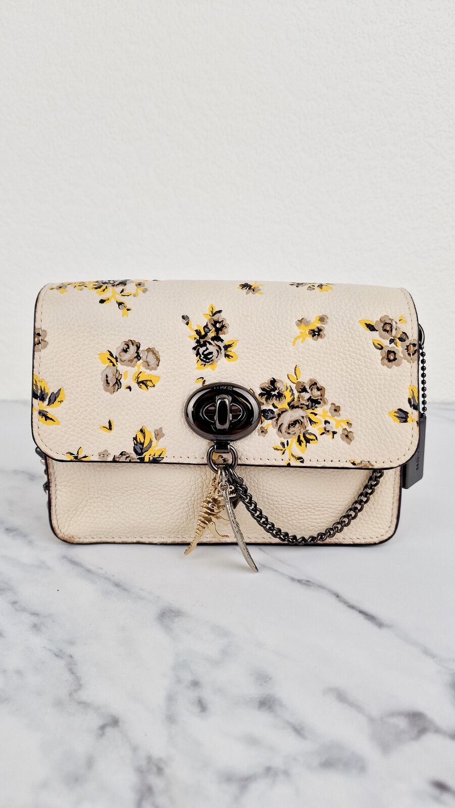 Coach Bowery Crossbody Rebel Charm Star Rivets Yellow Floral Print Chalk 59491