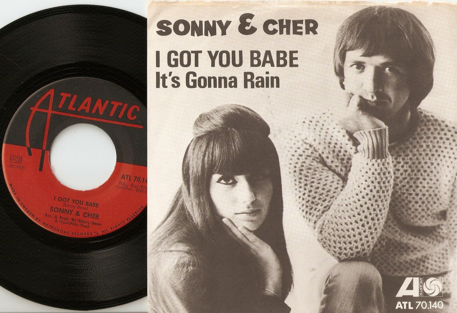 SONNY AND CHER I GOT YOU BABE  IT`S GONNA RAIN SWEDISH 45+PS 1965 BEAT MOD SOUL