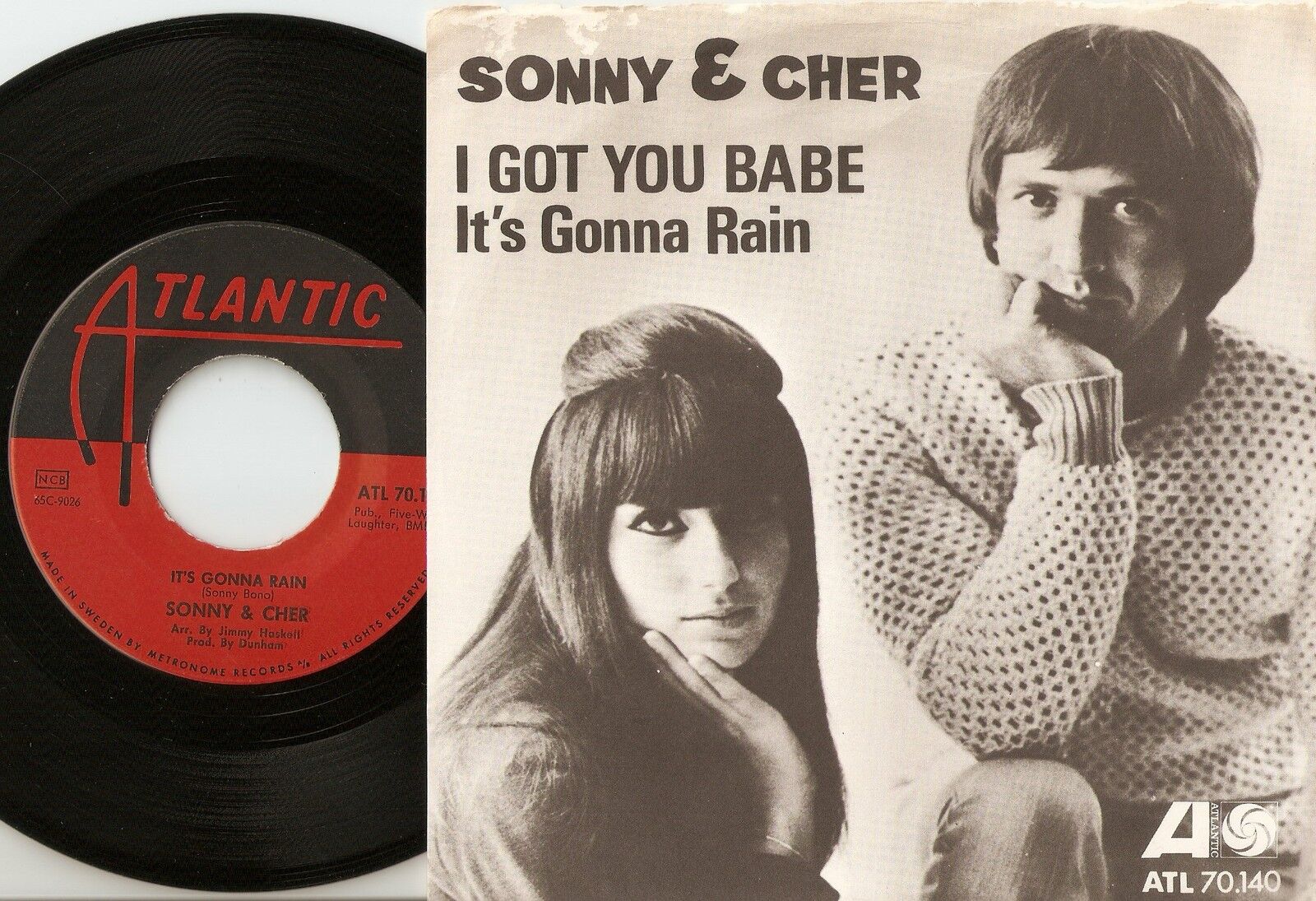 SONNY AND CHER I GOT YOU BABE  IT`S GONNA RAIN SWEDISH 45+PS 1965 BEAT MOD SOUL