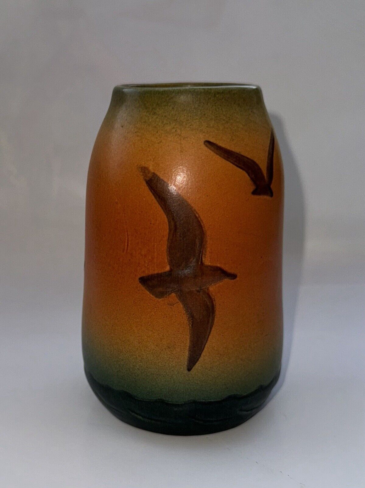 Vintage Pottery Vase From P Ipsen Denmark With Seagull Decoration 1930s