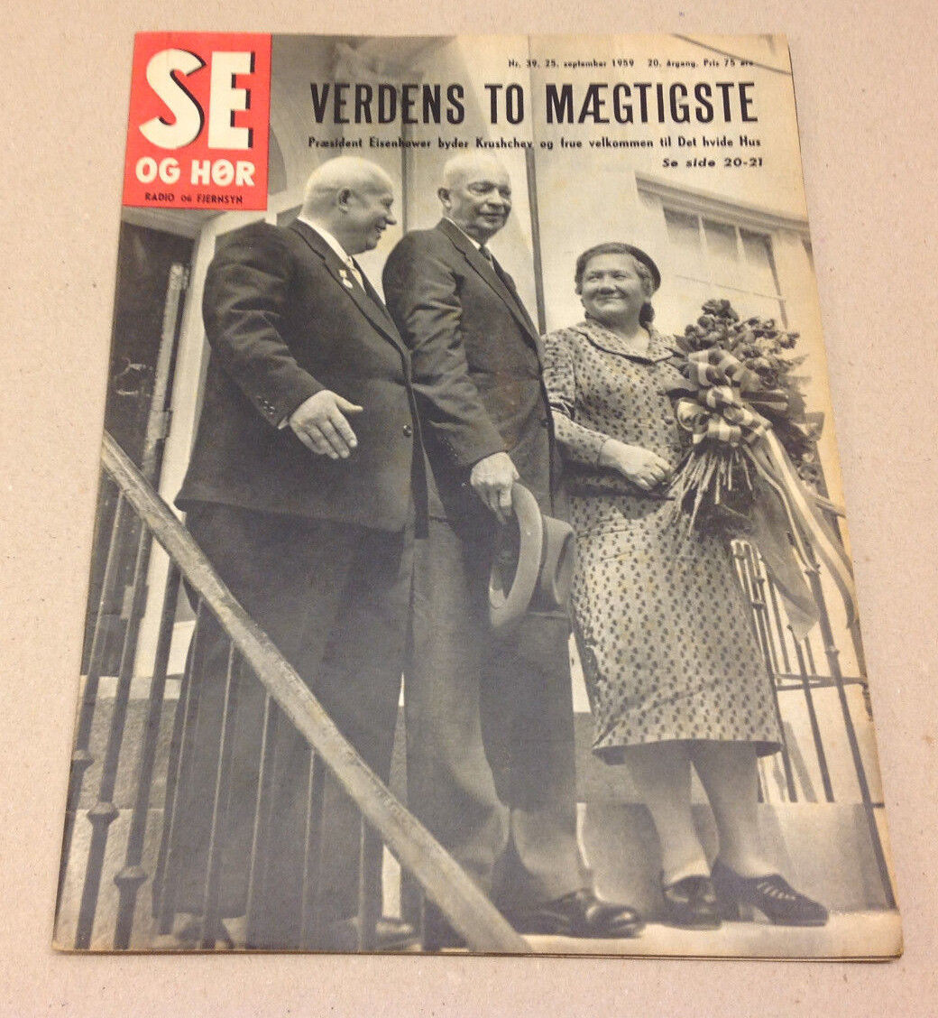 PRESIDENT EISENHOWER AND SOVIET NIKITA KRUSCHEV AND WIFE ON Danish Magazine 1959