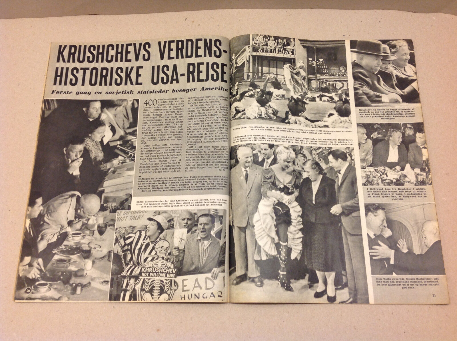 PRESIDENT EISENHOWER AND SOVIET NIKITA KRUSCHEV AND WIFE ON Danish Magazine 1959