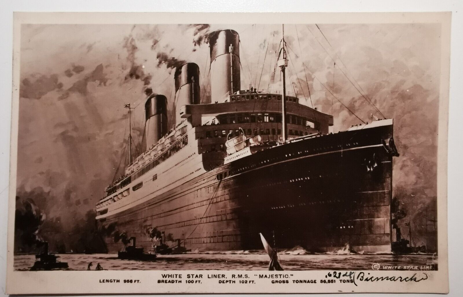 Vintage un-used postcard:  White Star Liner HMS "MAJESTIC" c 1920s  pok745