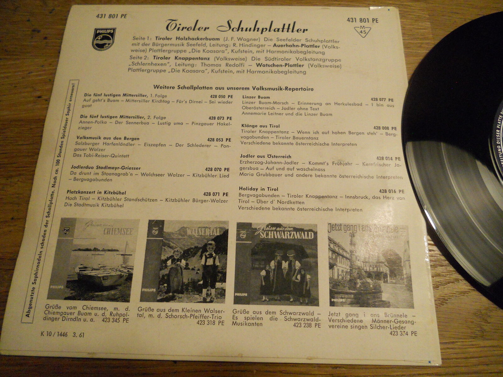 TIROLER SCHUHPLATTLER GERMAN PRESSED EP PHILIPS RECORDS 4 SONGS M45 431 801 PE