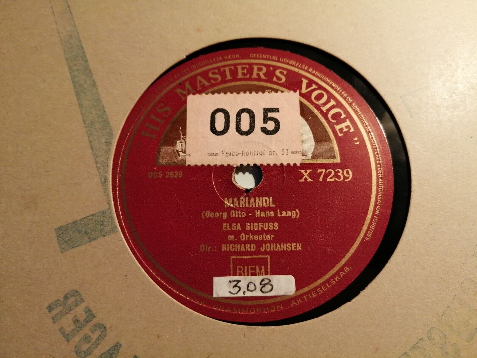 78 RPM  shellac ELSA SIGFUSS :Hvert et venligt Ord /Mariandl HMV X 7239 Denmar