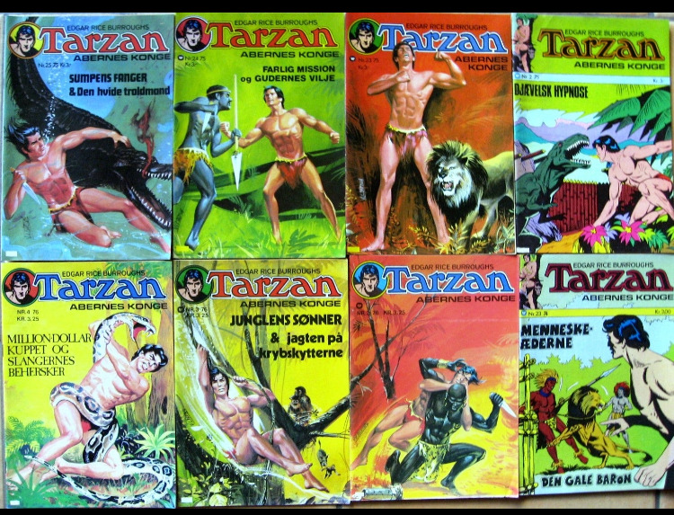 Bundle of 8 Danish Tarzan Comic Books from the 1970s - Used Condition !