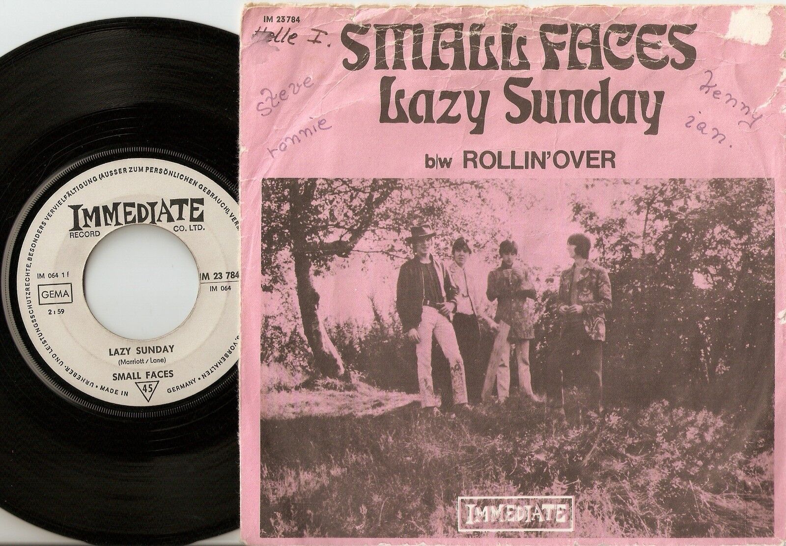 SMALL FACES LAZY SUNDAY  ROLLIN` OVER GERMAN 45+PS 1968 MOD RB SOUL FREAKBEAT