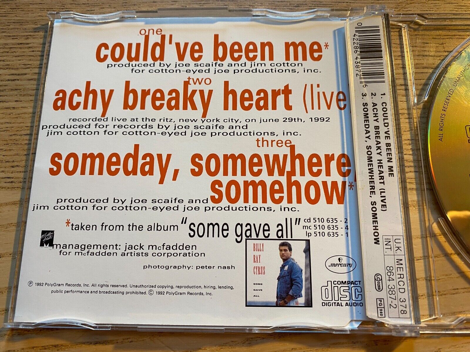 BILLY RAY CYRUS "COULD´VE BEEN ME" 3 TRACK CD SINGLE MERCURY PHONOGRAM 1992 RARE