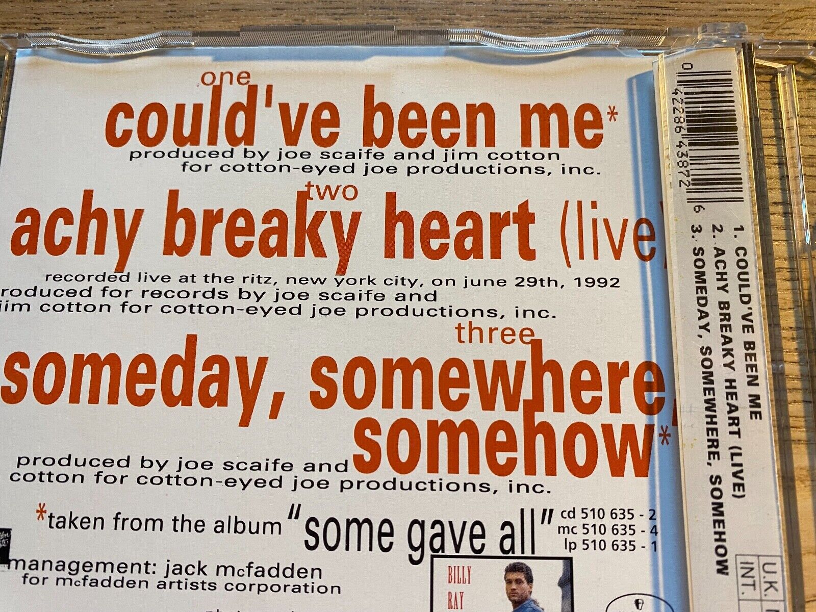 BILLY RAY CYRUS "COULD´VE BEEN ME" 3 TRACK CD SINGLE MERCURY PHONOGRAM 1992 RARE