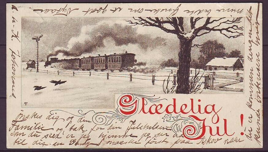 g1767/ Denmark RARE Christmas Eve Postcard 1903 # Christmas Railway Train