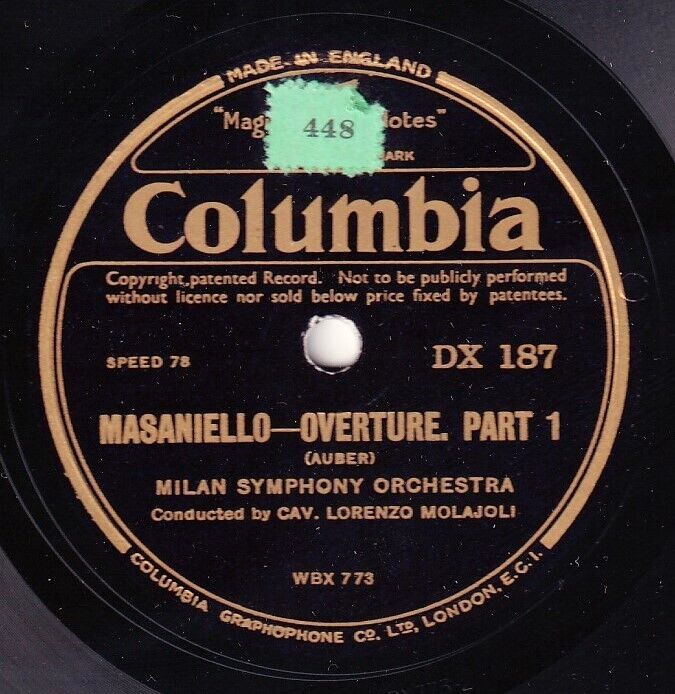 Molajoli. Auber (Masaniello - overture). Col DX 187. NM(-)