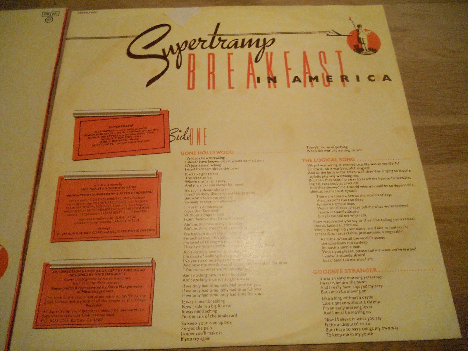 SUPERTRAMP "BREAKFAST IN AMERICA" DUTCH PRESSING 1979 A  M RECORDS HOLLAND RARE