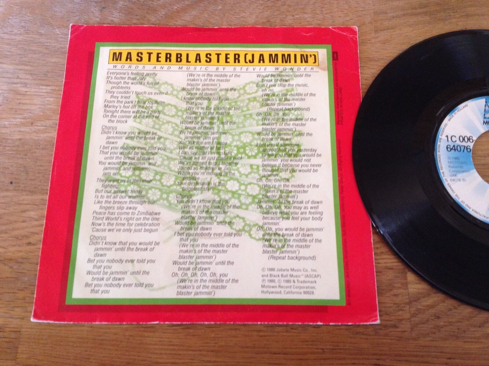 STEVIE WONDER "MASTER BLASTER (JAMMIN´)" 1980 WEST GERMAN EDITION MOTOWN RECORDS