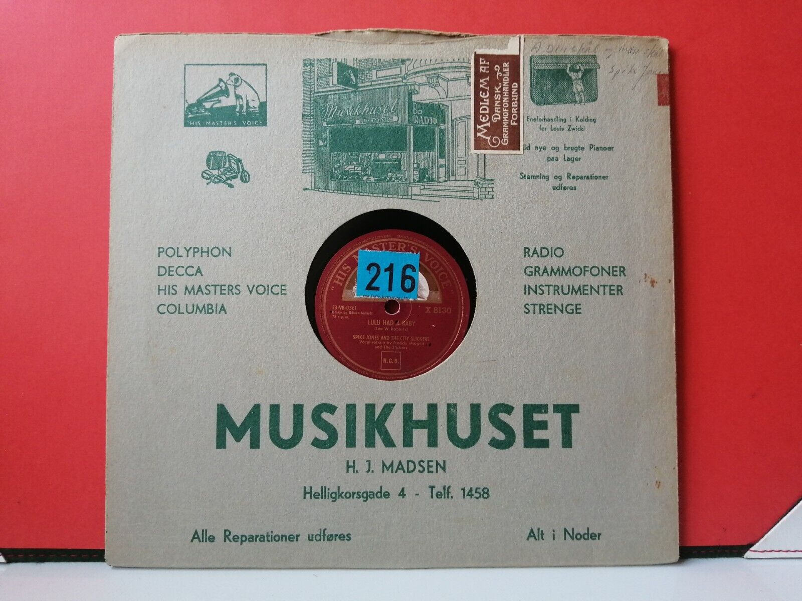 78 RPM  shellacSPIKE JONESLulu Had A Baby/Å Din SkålÅ Min SkålHMV X8130