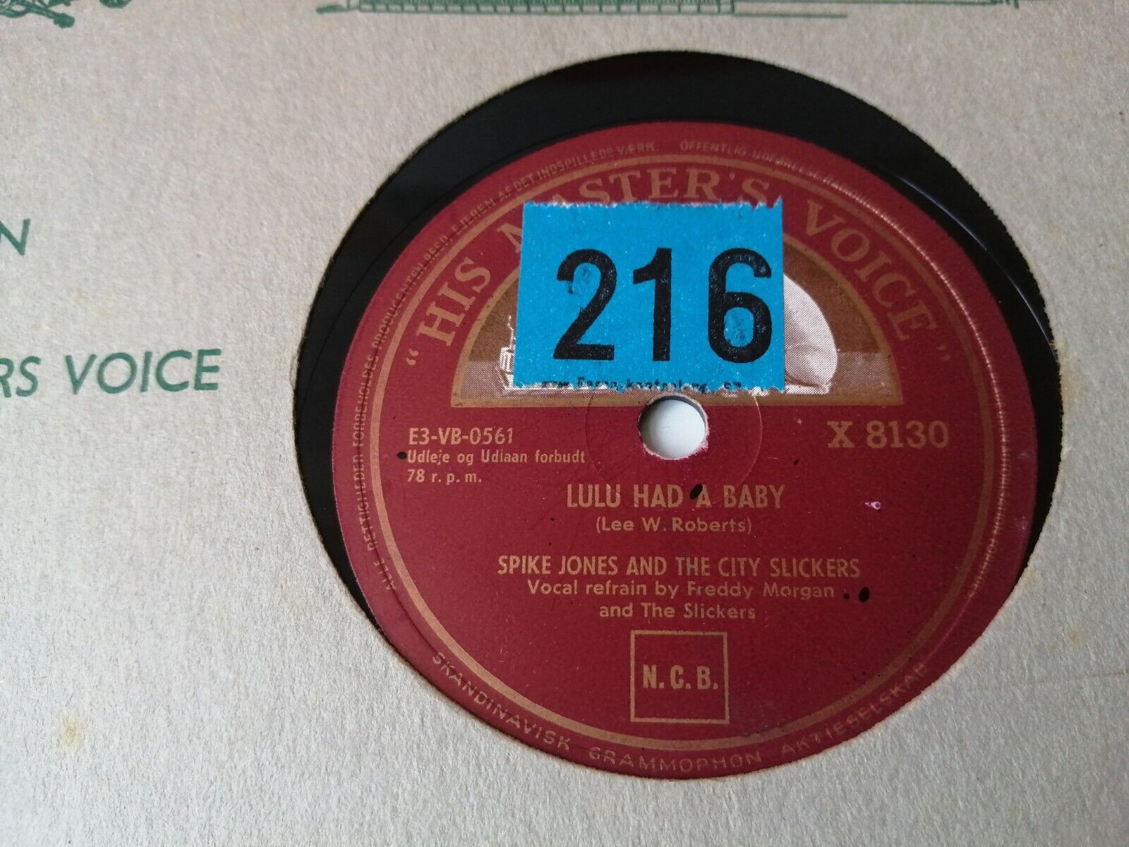 78 RPM  shellacSPIKE JONESLulu Had A Baby/Å Din SkålÅ Min SkålHMV X8130