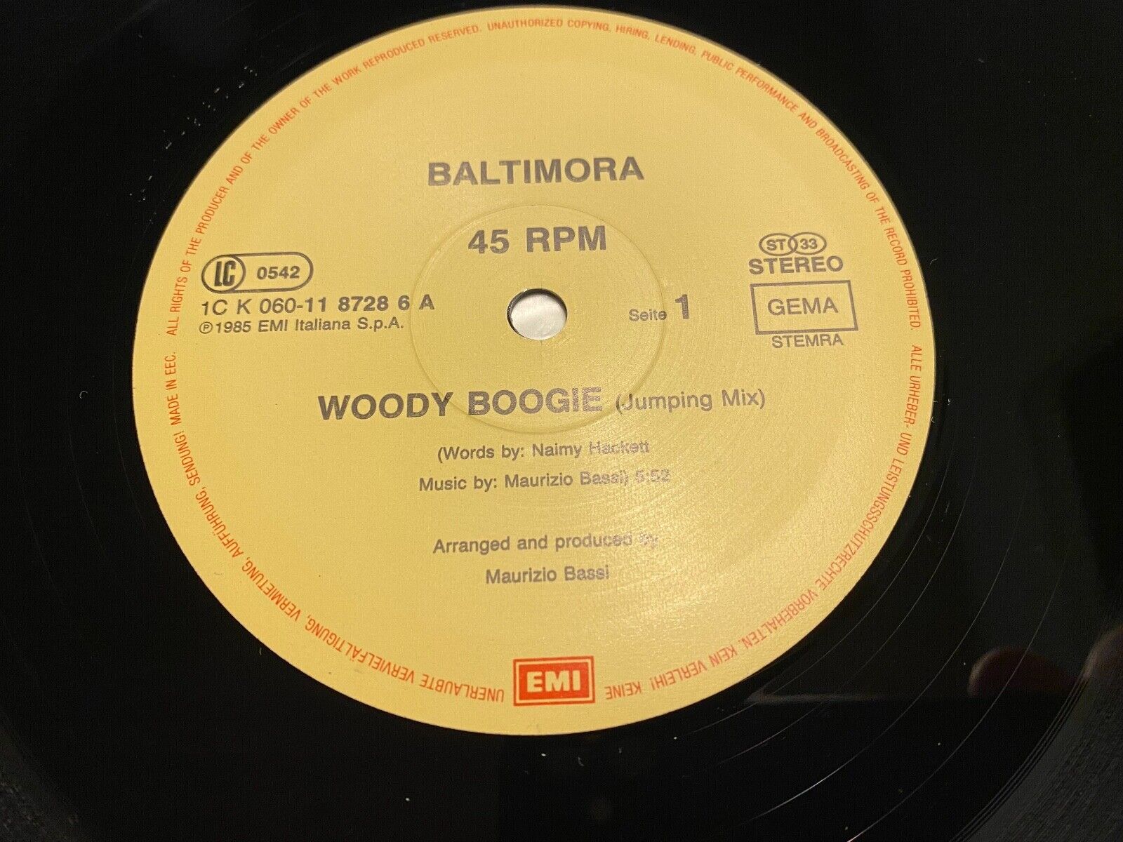 BALTIMORA "WOODY BOOGIE" JUMPING MIX 1985 EMI RECORDS VINYL MAXI SINGLE VINYL 12