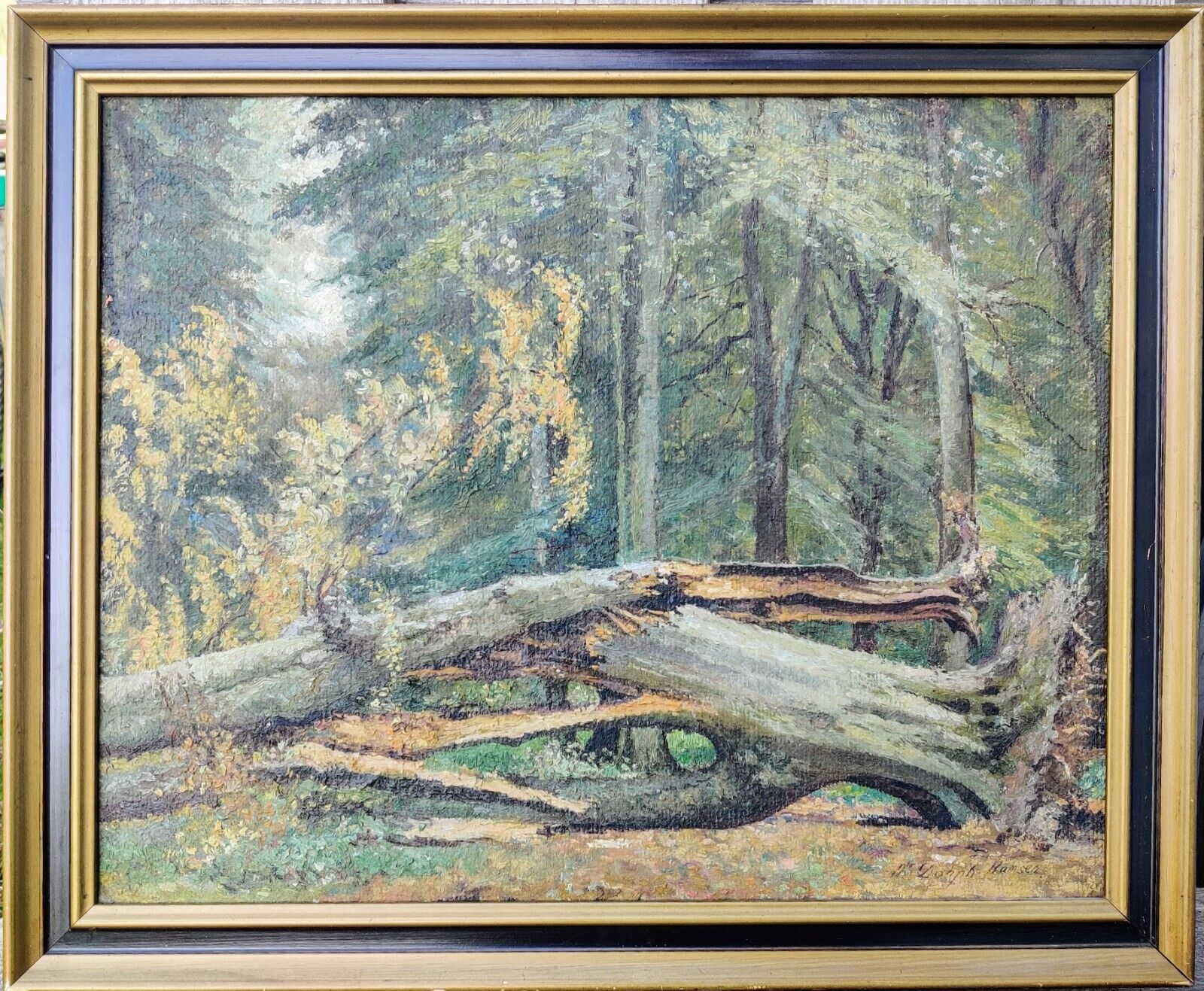 K Dorph Hansen (XIX-XX): FALLEN TREE original oil painting!