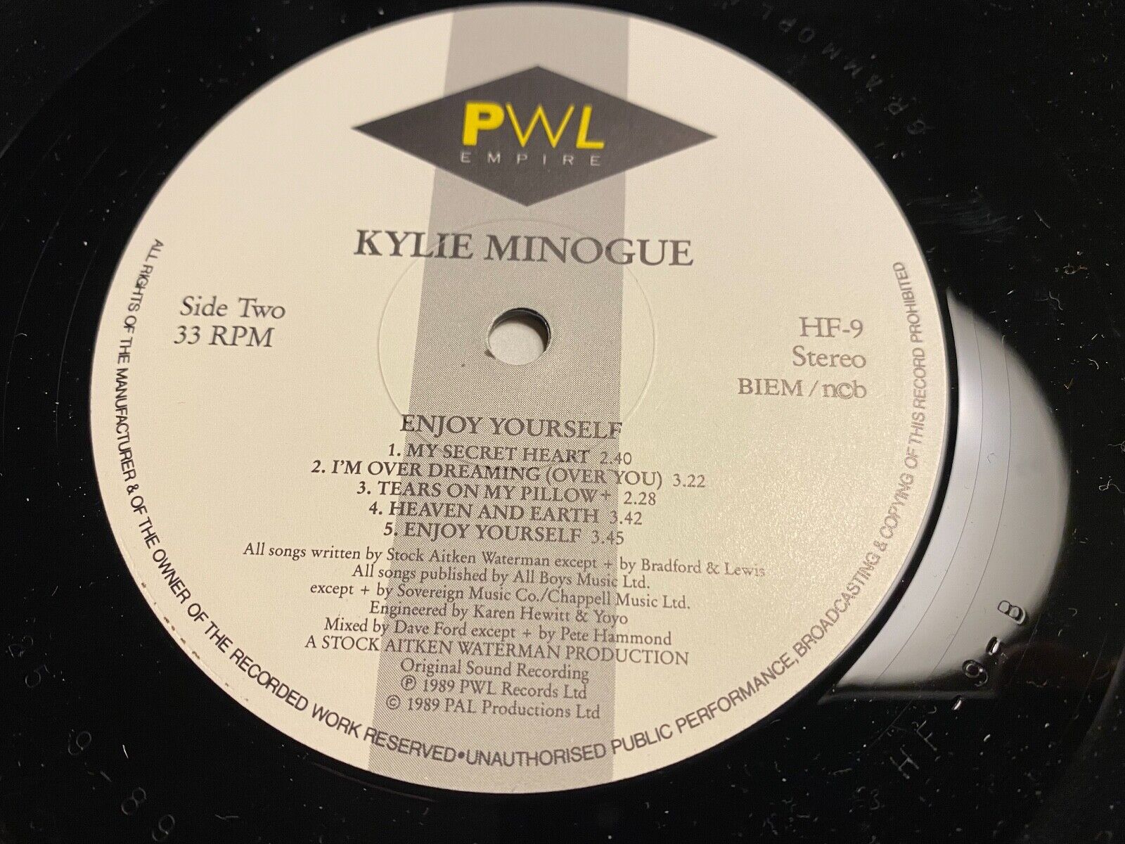 KYLIE MINOGUE "ENJOY YOURSELF" PWL RECORDS 1989 10 TRACK LP SWEDISH PRESSING NCB