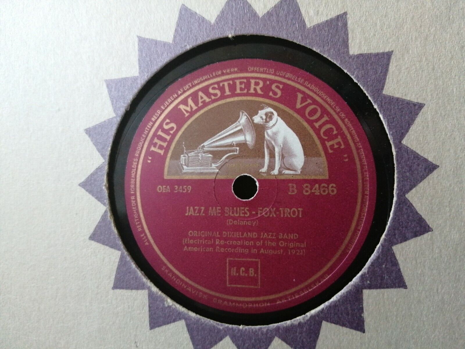 78 rpm shellacORIGINAL DIXIELAND JAZZ BAND Jazz Me Blues/Tiger RagHMV B8466