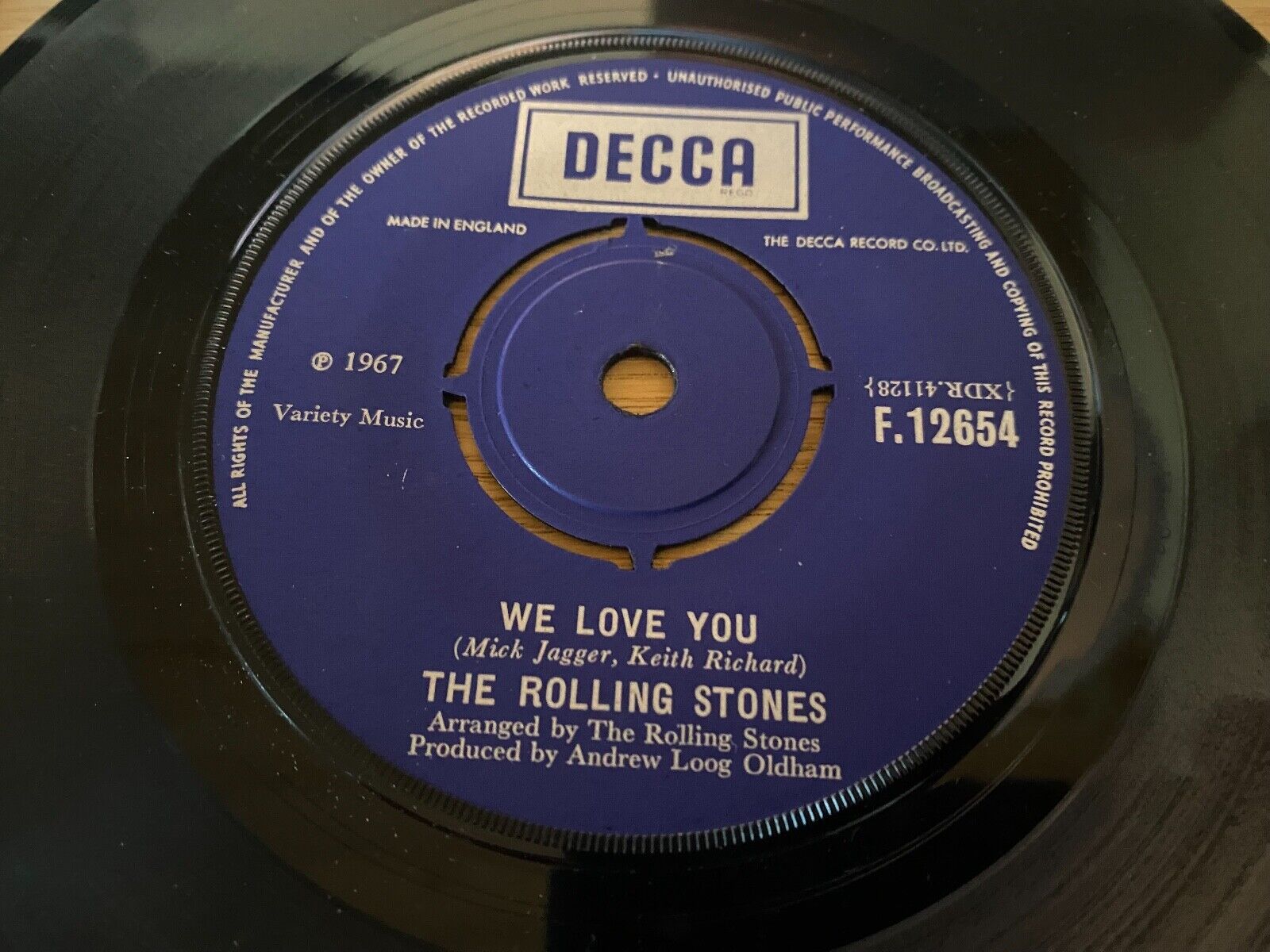 THE ROLLING STONES "WE LOVE YOU" 1967 CHARLIE WATTS AUTOGRAPHED SINGLE DECCA UK