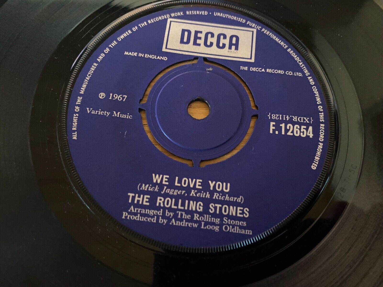 THE ROLLING STONES "WE LOVE YOU" 1967 CHARLIE WATTS AUTOGRAPHED SINGLE DECCA UK