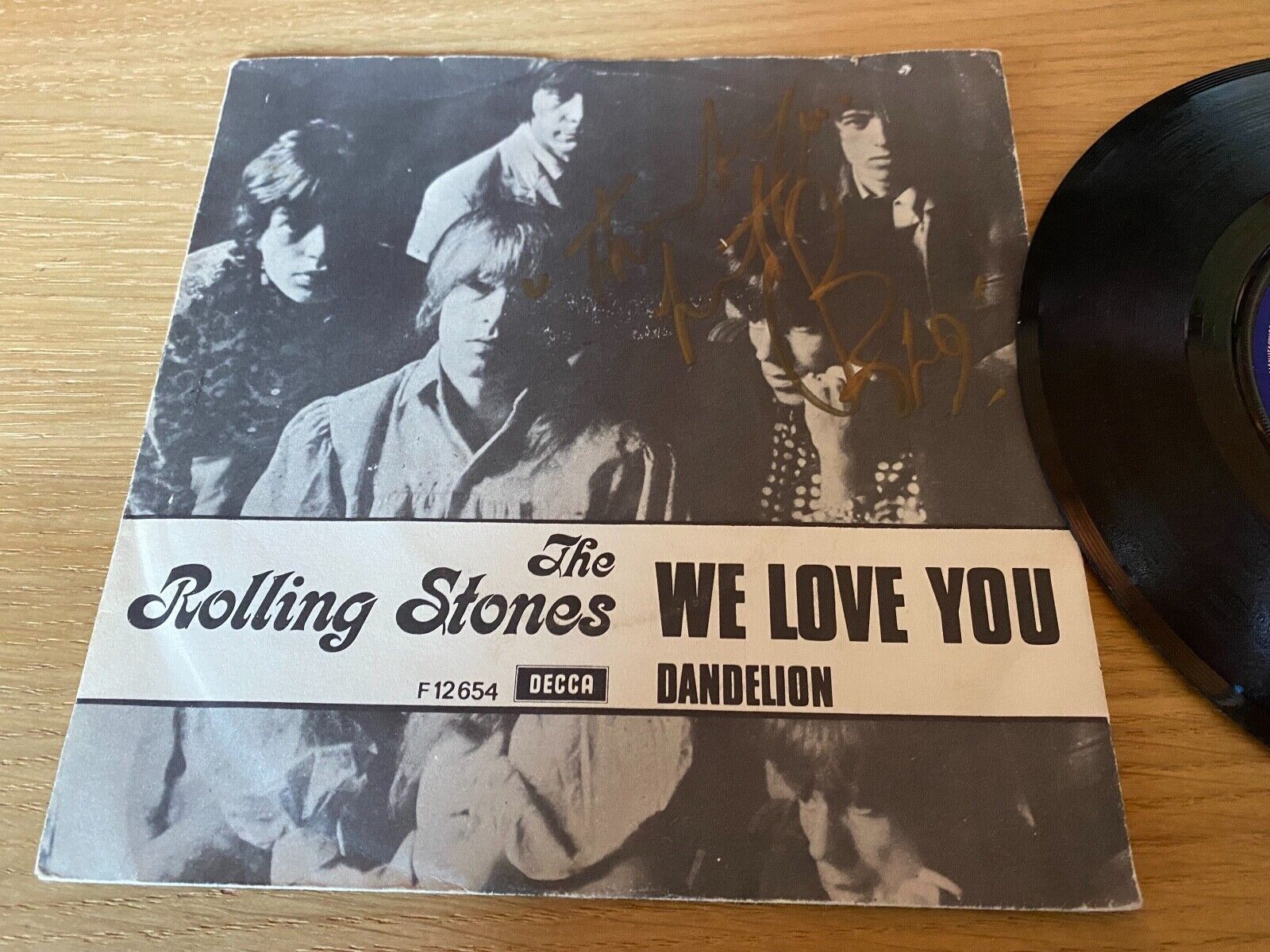 THE ROLLING STONES "WE LOVE YOU" 1967 CHARLIE WATTS AUTOGRAPHED SINGLE DECCA UK