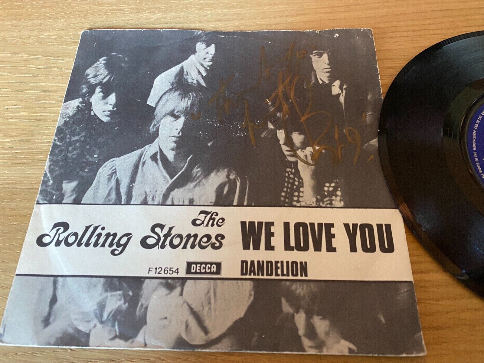 THE ROLLING STONES "WE LOVE YOU" 1967 CHARLIE WATTS AUTOGRAPHED SINGLE DECCA UK