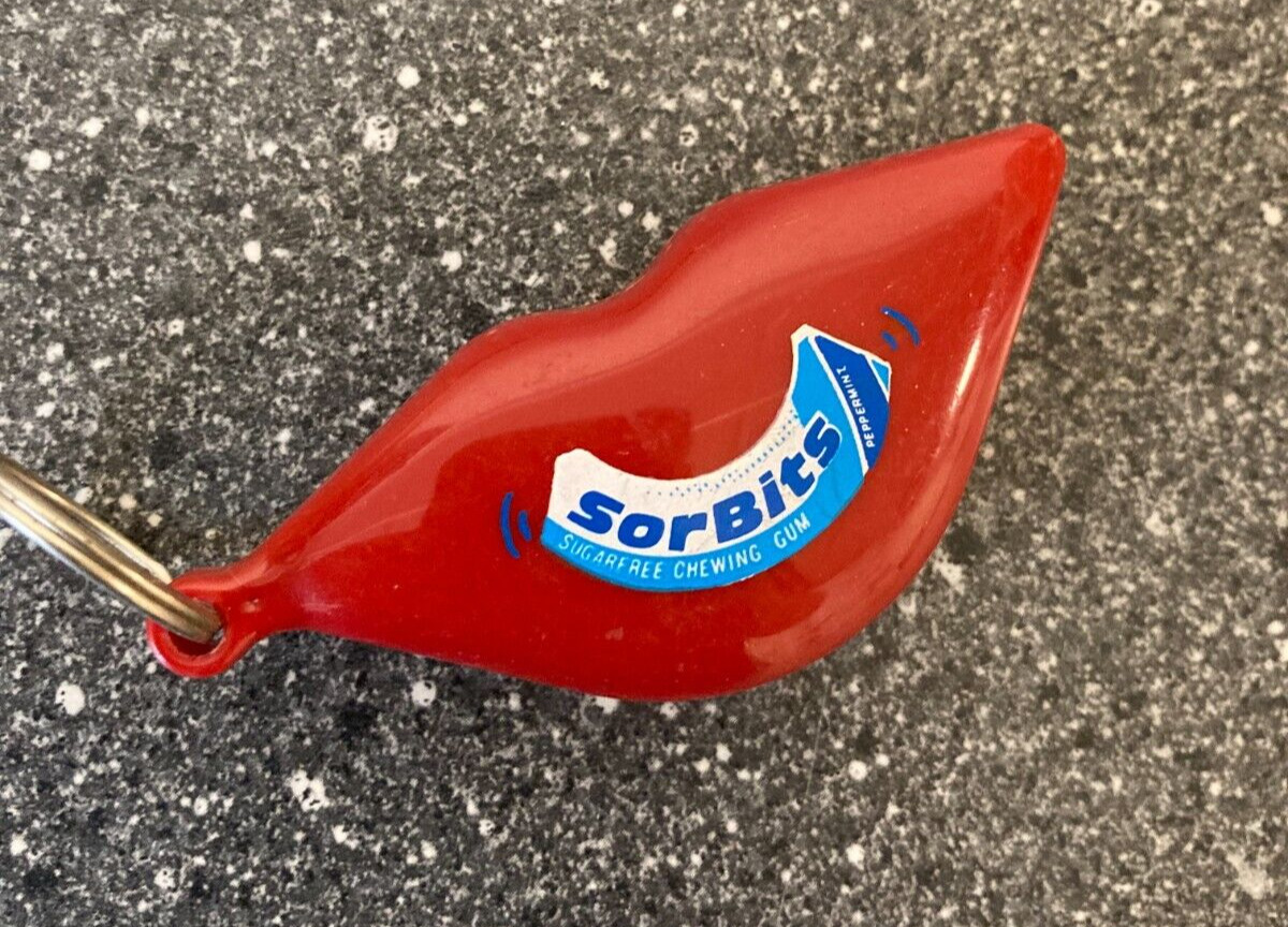 Vintage 1980s SorBits Red Lips Plastic Keyring - Fun Retro Collectible Keychain