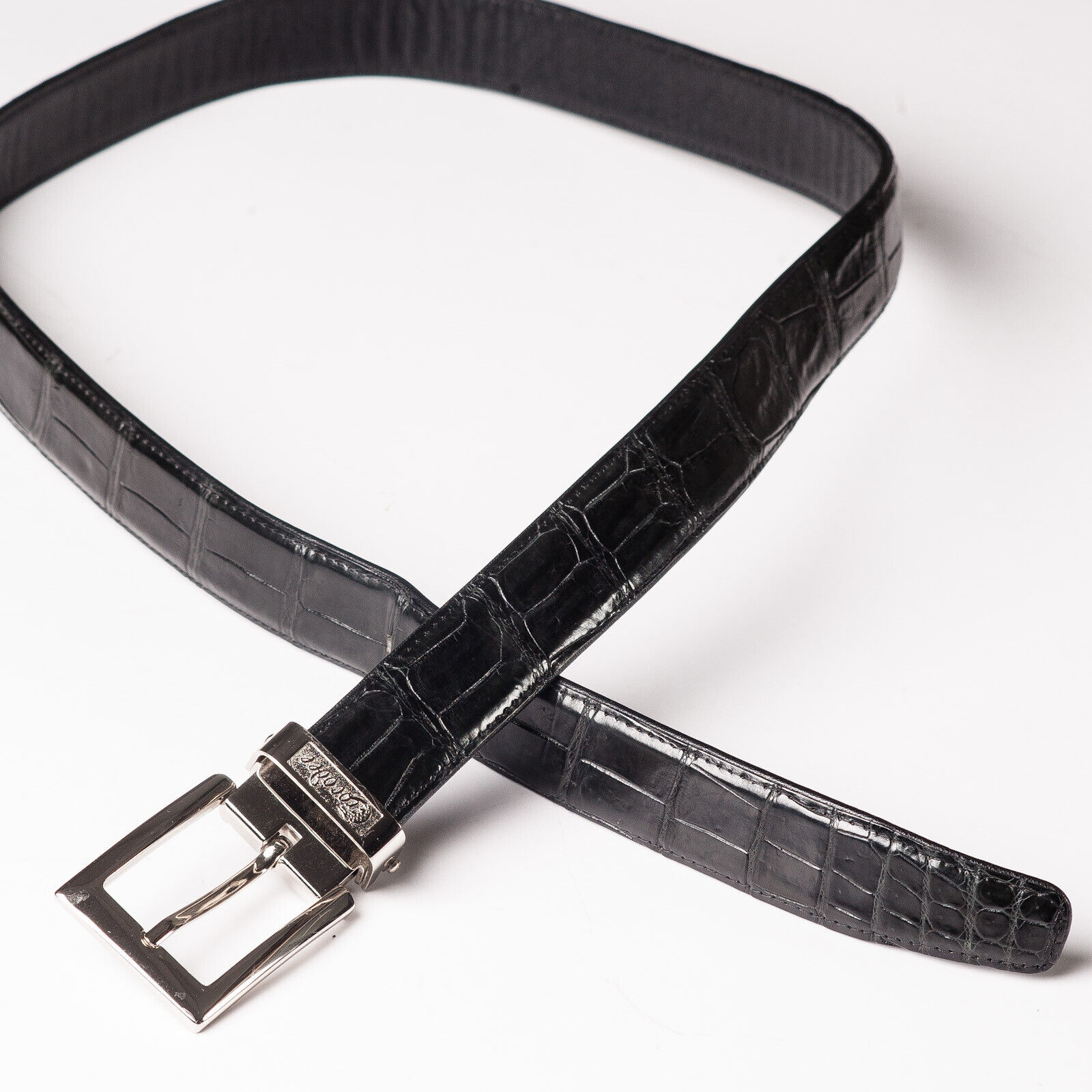 CROCODEE Black Genuine Crocodile Leather Belt