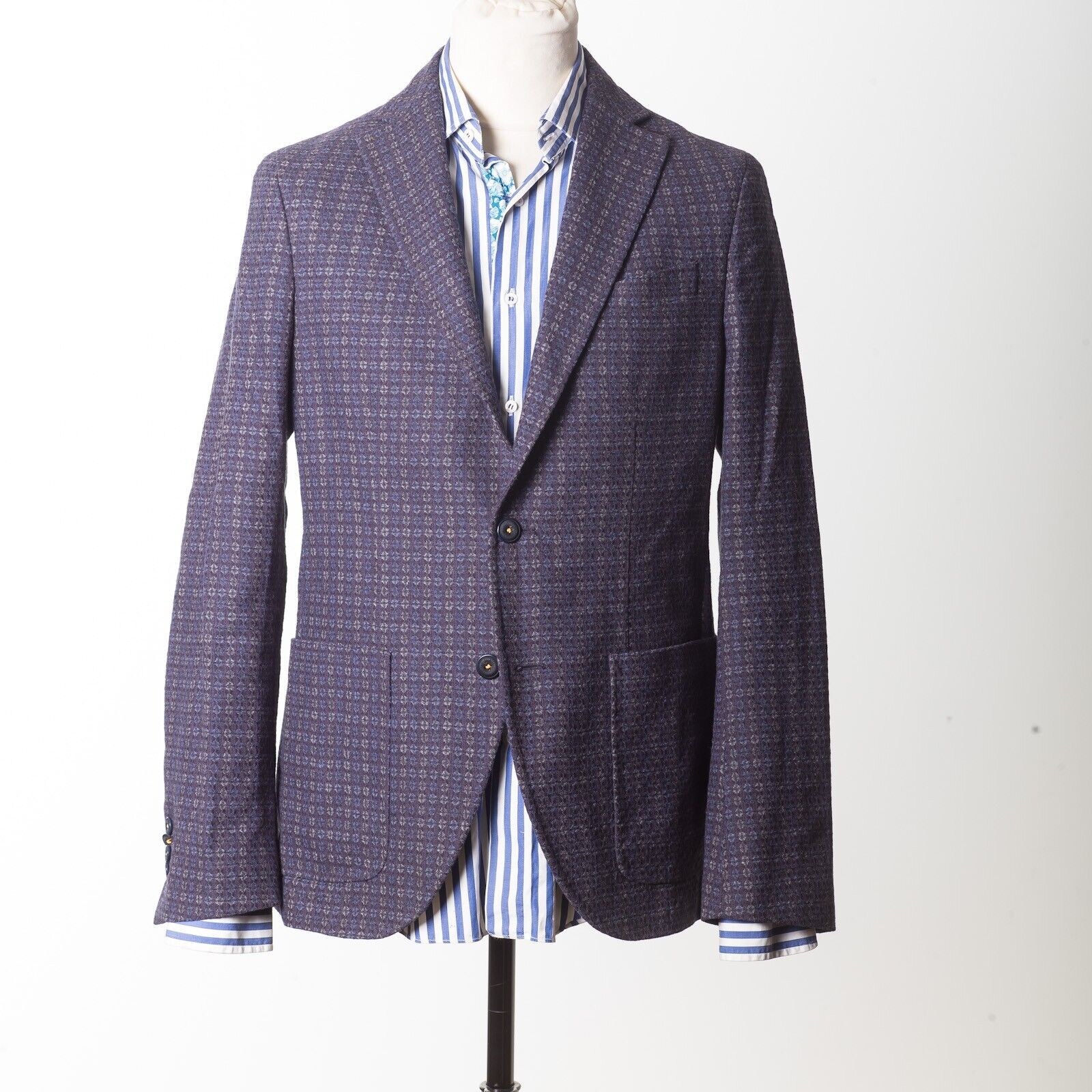 MANUEL RITZ Blue Patterned Cotton Wool Unlined Sport Coat EU50 US40