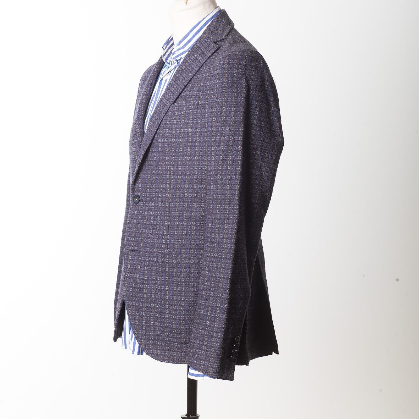 MANUEL RITZ Blue Patterned Cotton Wool Unlined Sport Coat EU50 US40