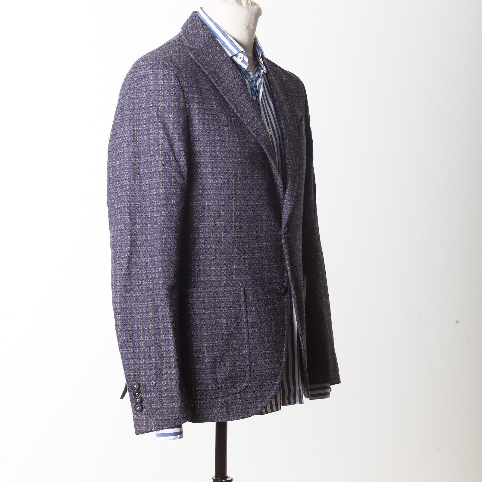 MANUEL RITZ Blue Patterned Cotton Wool Unlined Sport Coat EU50 US40