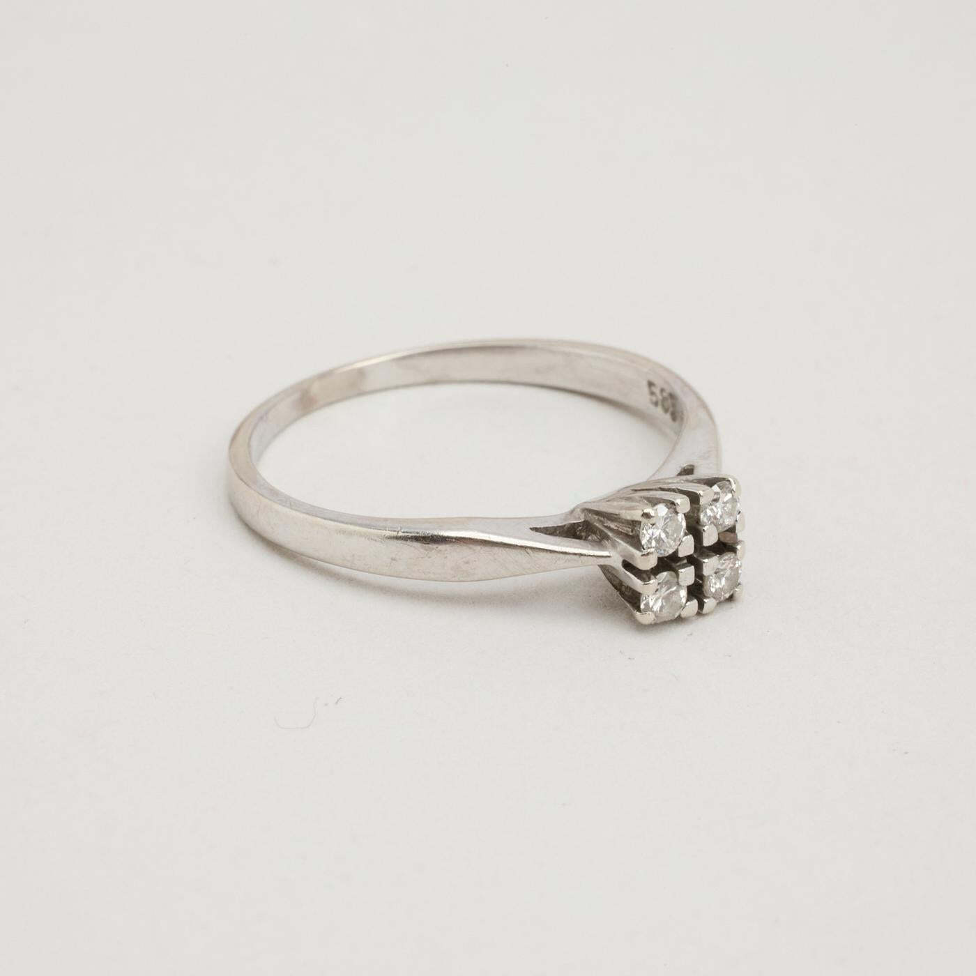 Ring with diamond (004 ct) in 14K White gold size 5 | Vintage Solid