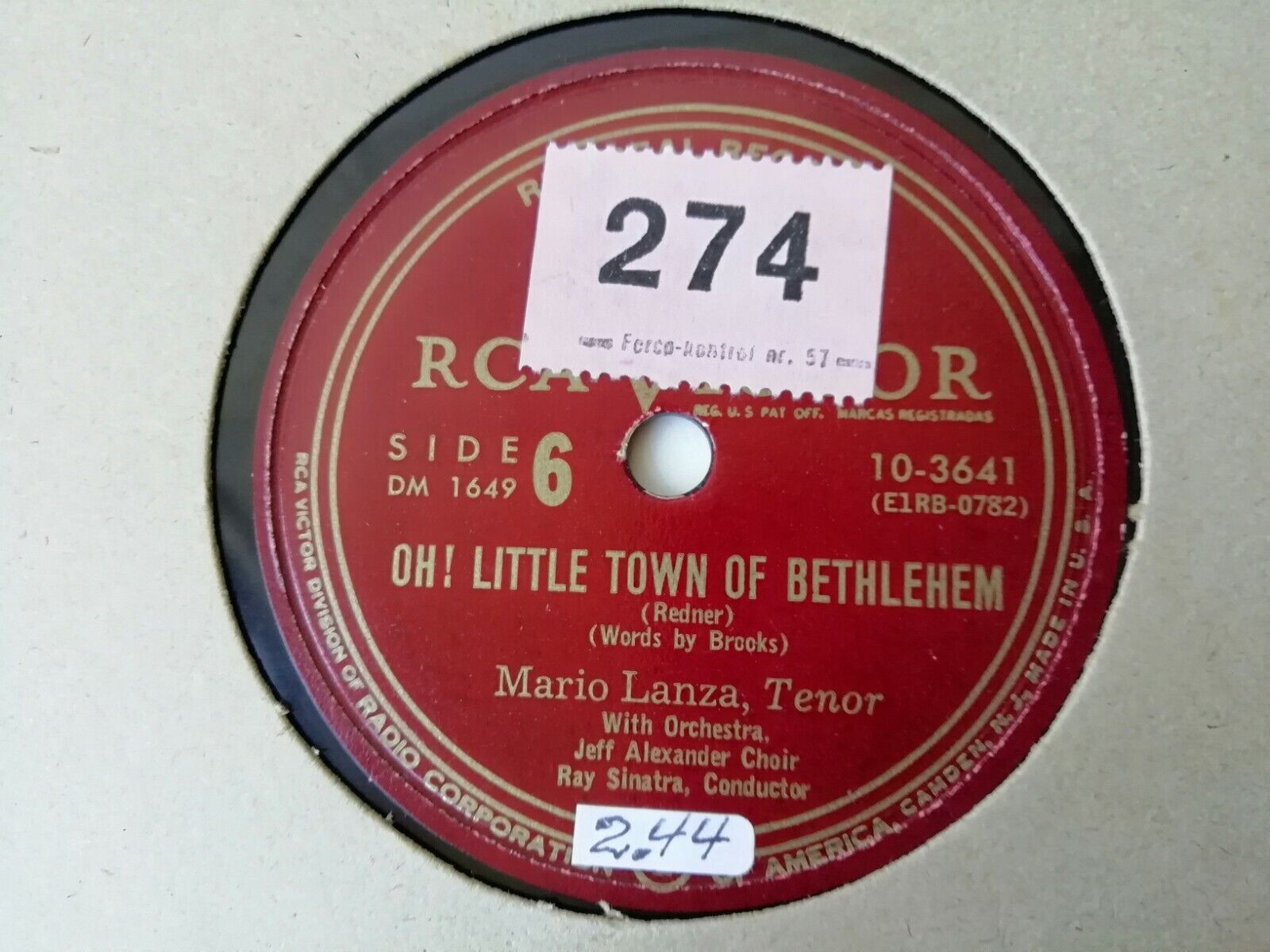 78 rpm :Mario LanzaO ComeAll Ye FaithfulOh!Little Town Of BethlehemRCA