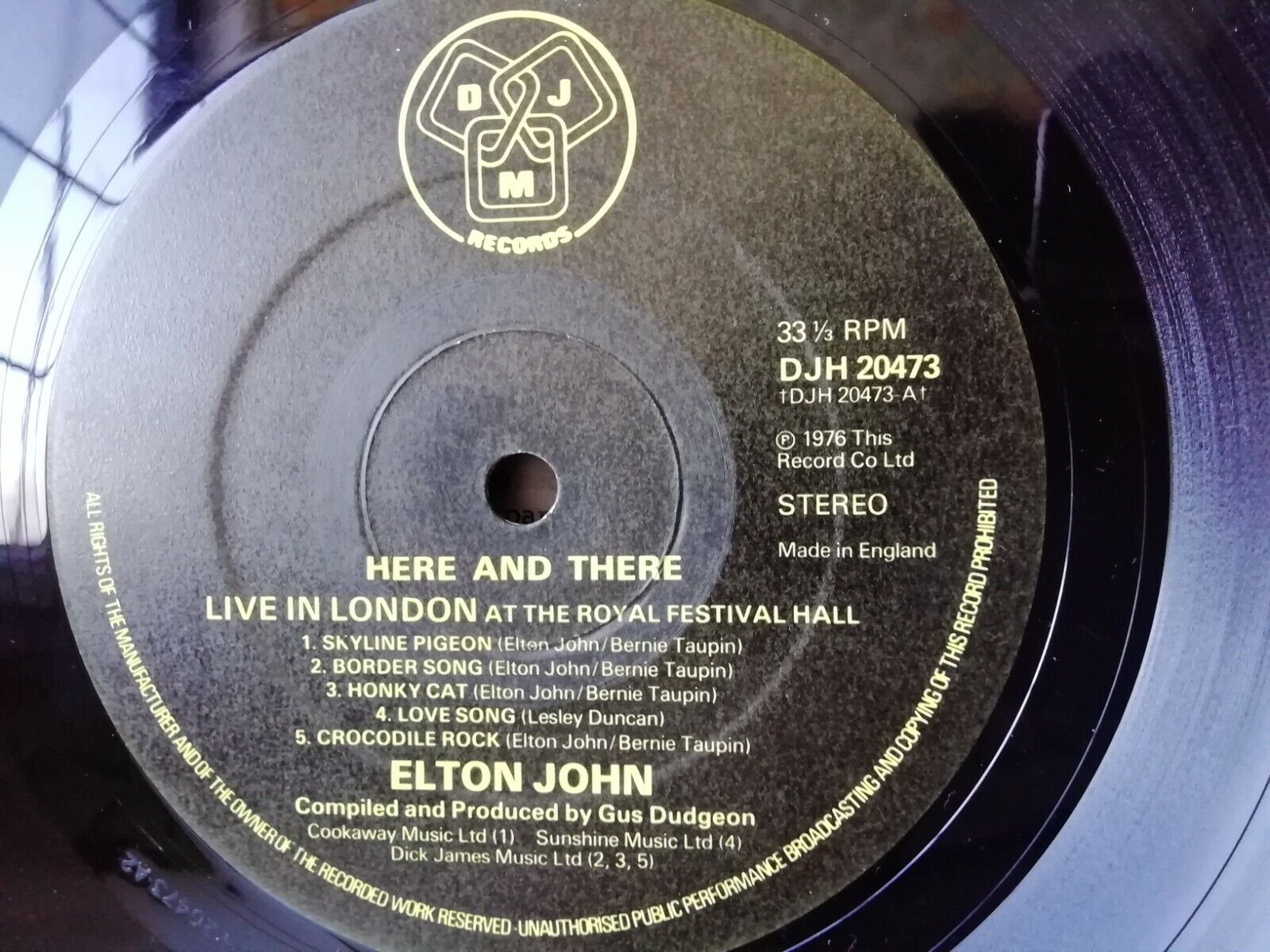 LP "Here And There" Elton John Live in New York and in New York1976