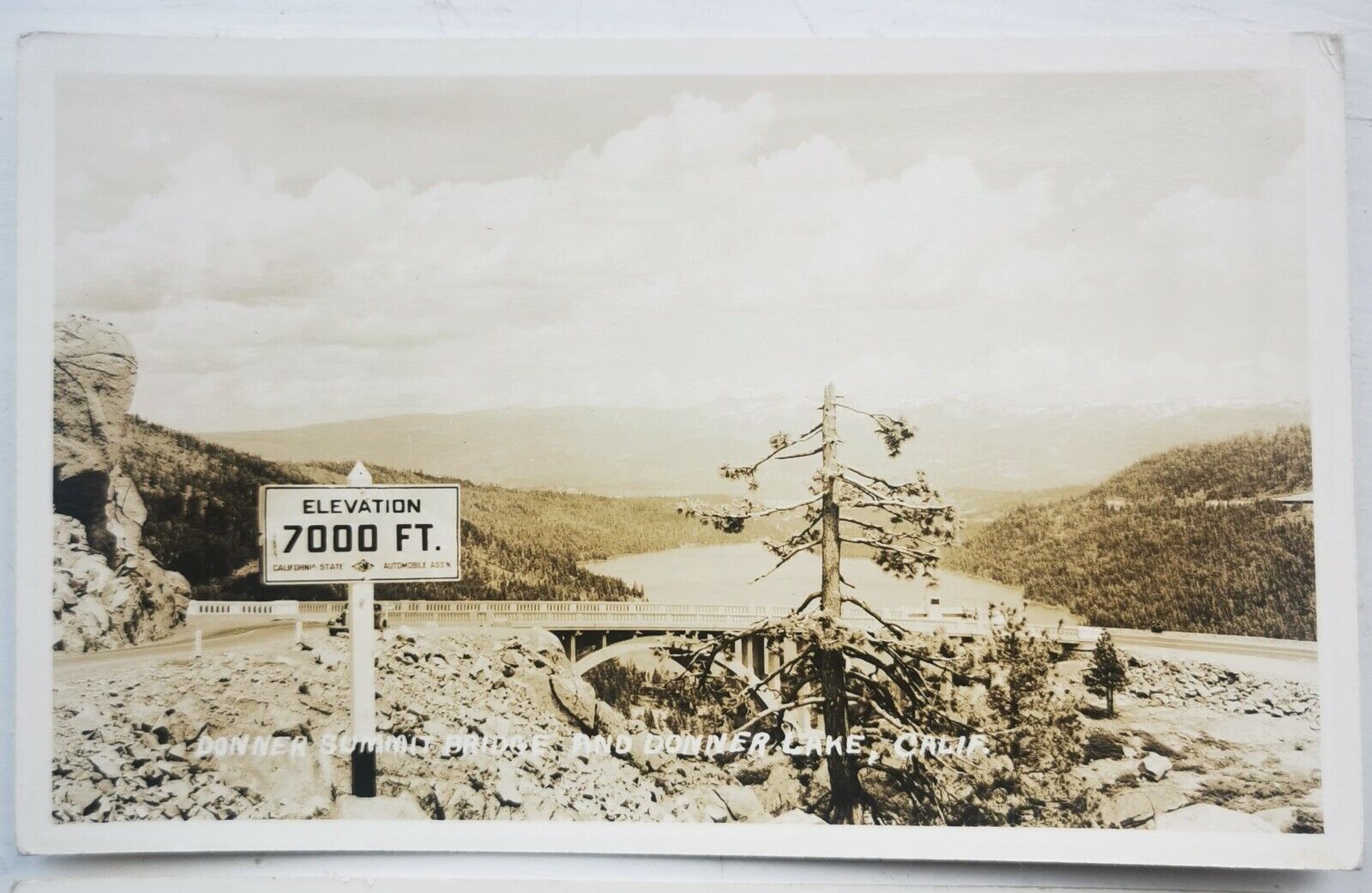 Two old photo postcards :Motifs from Donner Lake and Bridge California pok1315