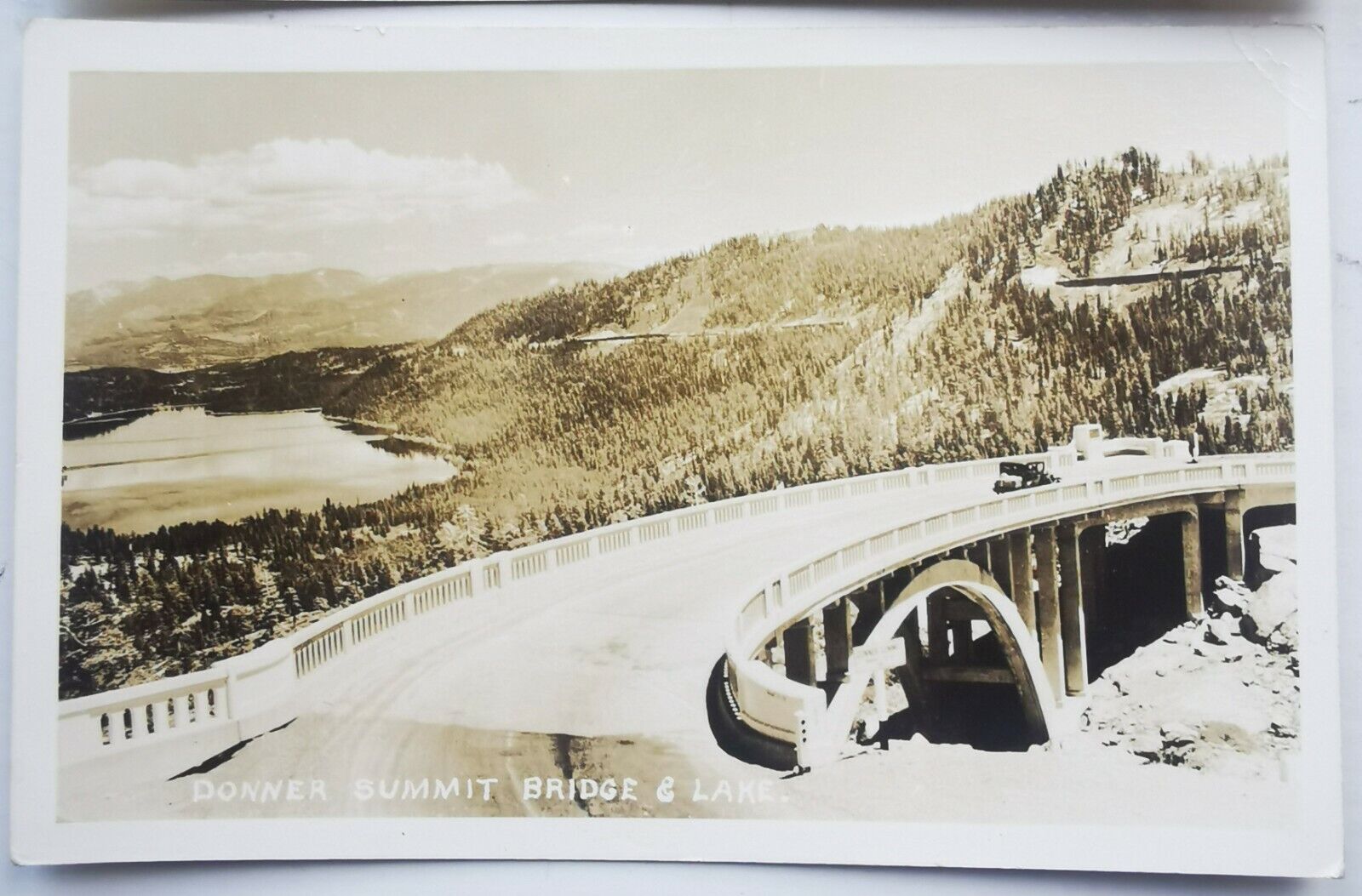 Two old photo postcards :Motifs from Donner Lake and Bridge California pok1315