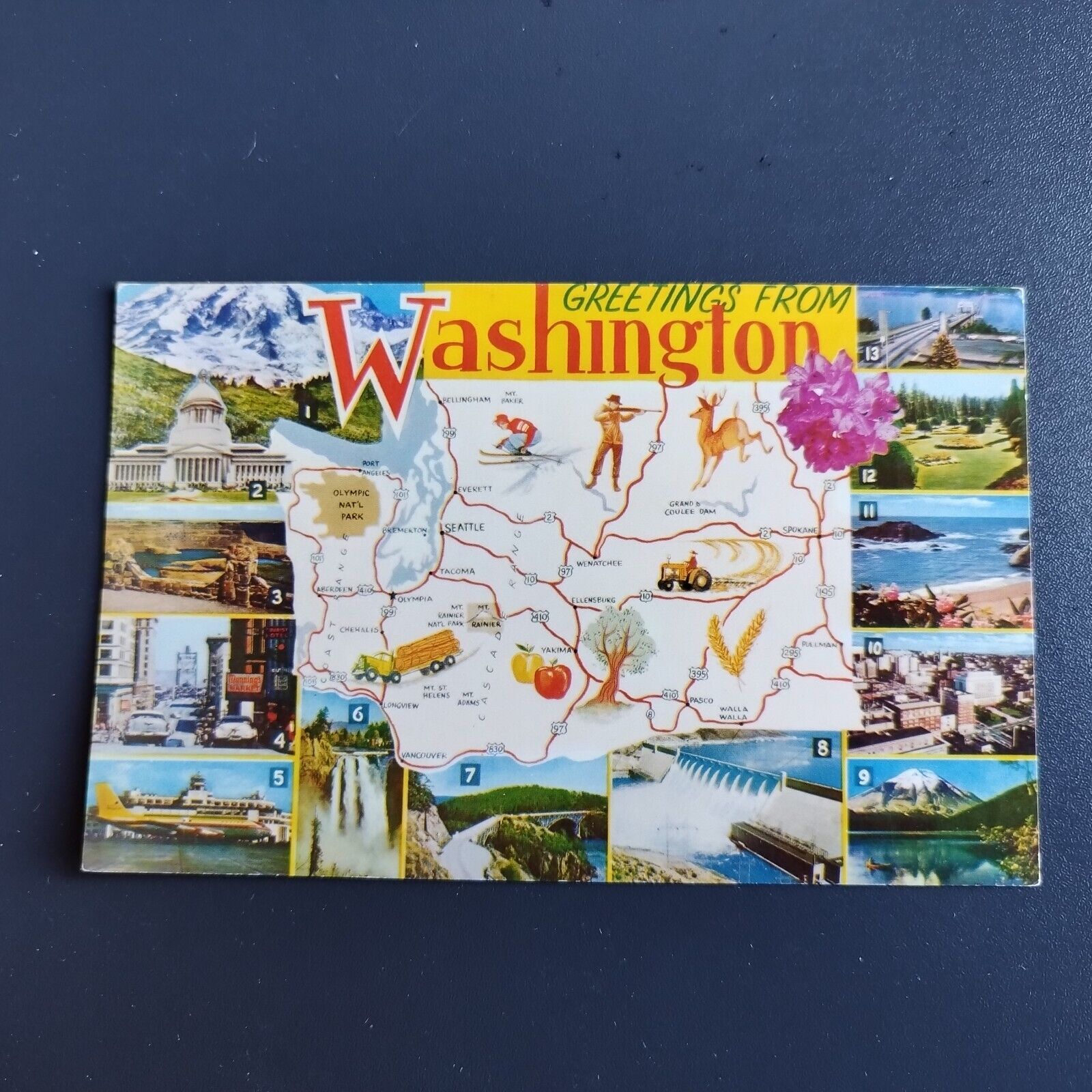 Washington Greetings from Washington Map and 13 views - Unposted