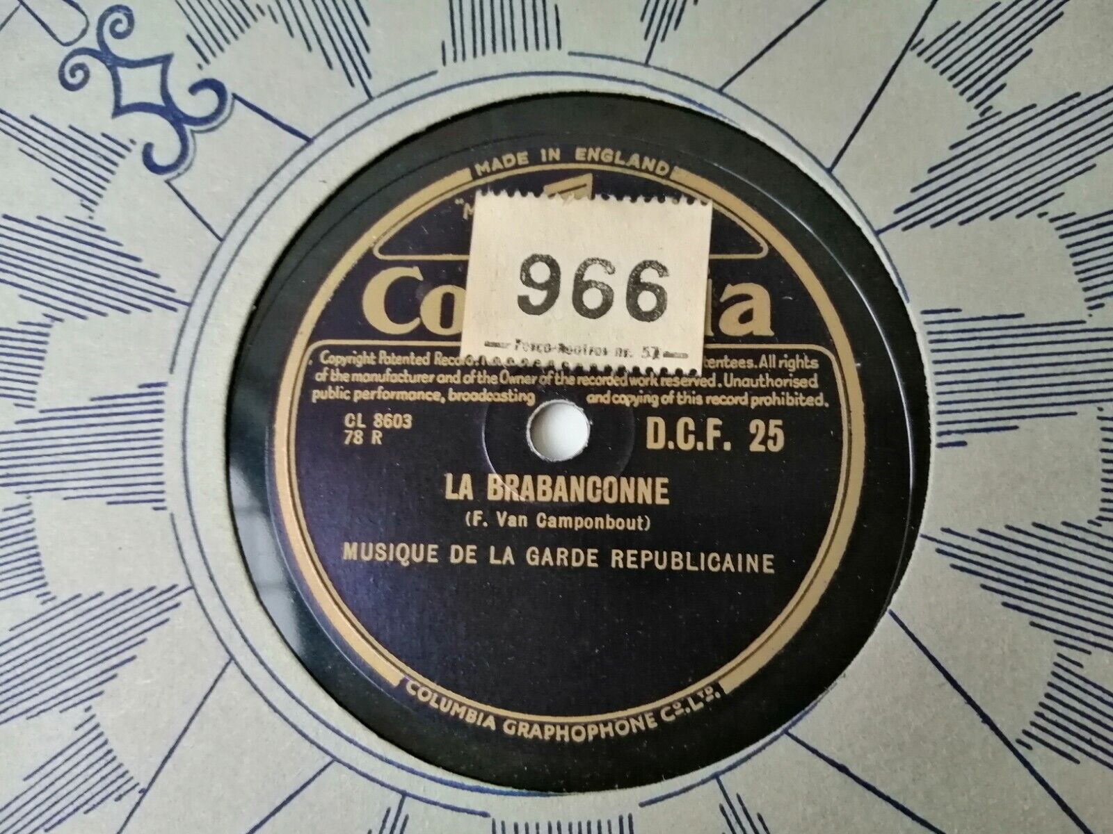 78 rpm LA GARDE REPUBLICAINELa Marseillaise/ La Brabanconne Columbia UK