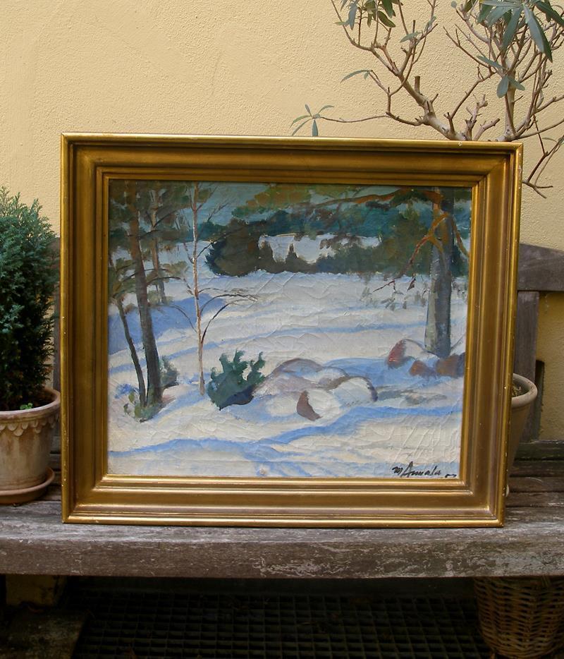 Matias Annala ( Finnish 1898) Impressionist Winter Forest Dated 1957 Rare